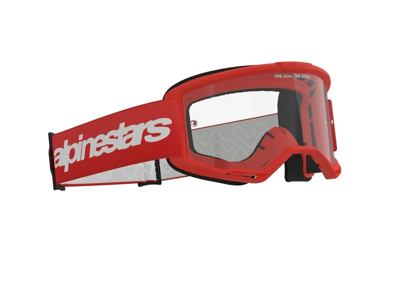 Alpinestars Vision 3 Wordmark Cross szemüveg - Piros (Átlátszó plexivel) Olcsóbb