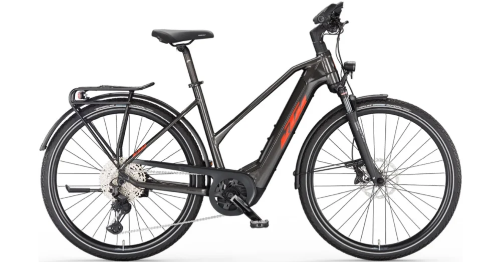 KTM MACINA SPORT 720 MACHINE GREY(ORANGE+BLACK) TRAPÉZ 2023 NŐI ELEKTROMOS TREKKING KERÉKPÁR Exkluzív ajánlat