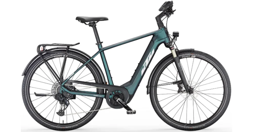 Olcsó KTM MACINA SPORT 710 GREEN PURPLE FLIP MATT(SILVER+BLUE) 2023 FÉRFI ELEKTROMOS TREKKING KERÉKPÁR