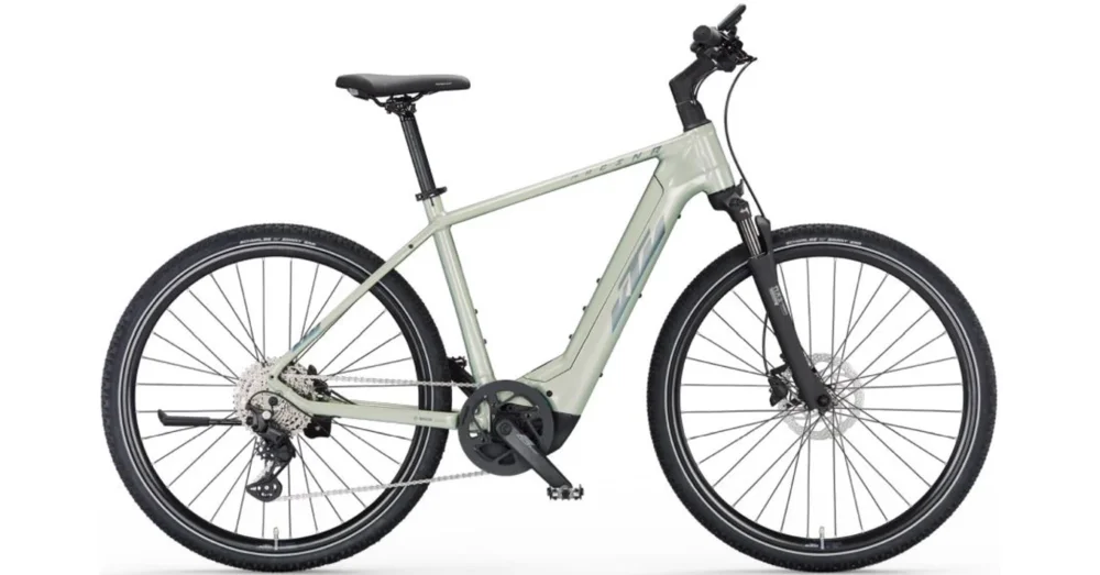 Akció KTM MACINA CROSS 720 DEW SILVER (GREY+BLUE) FÉRFI ELEKTROMOS CROSS TREKKING KERÉKPÁR 2023