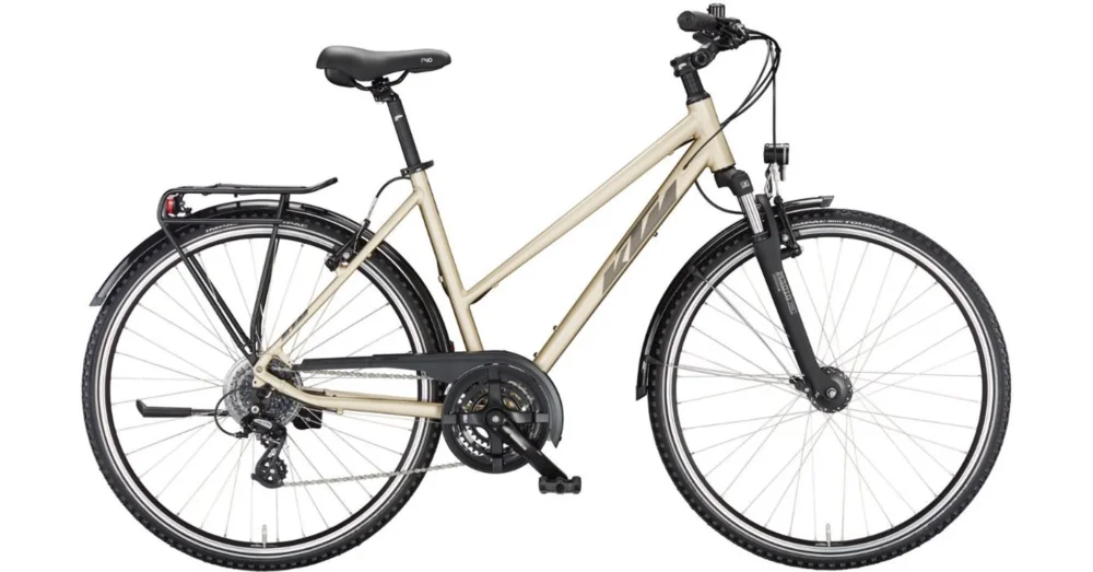 Azonnali szállítás KTM LIFE JOY TRAPÉZ CHAMPAGNE MATT (GREY+OAK) 2023 NŐI TREKKING KERÉKPÁR