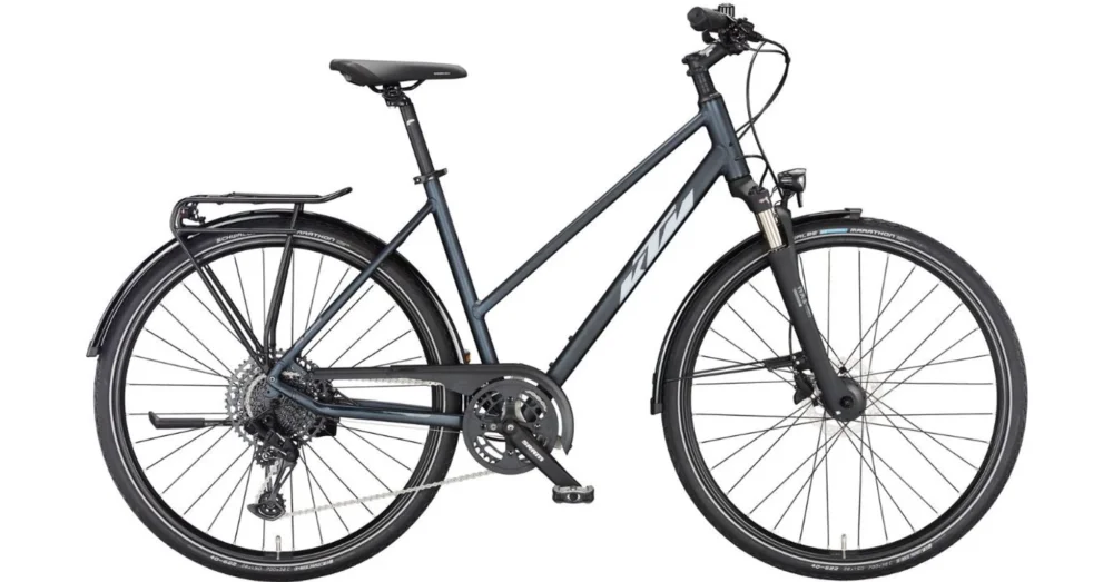 Outlet KTM LIFE FORCE TRAPÉZ ULTIMATE DARK BLUE MATT (SILVER + GREY) 2023 NŐI TREKKING KERÉKPÁR