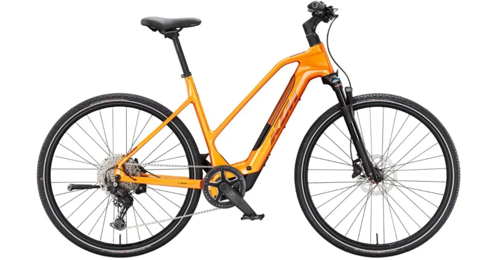 Outlet KTM MACINA CROSS SX ELITE TRAPÉZ FRESH ORANGE (DARK ORANGE) 2025 NŐI ELEKTROMOS CROSS TREKKING KERÉKPÁR