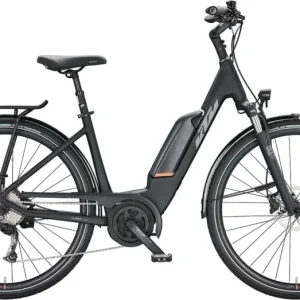 KTM MACINA FUN A510 EASY ENTRY BLACK MATT (GREY+ORANGE) UNISEX ELEKTROMOS TEKKING KERÉKPÁR 2023 Expressz szállítás