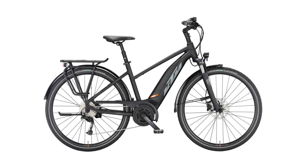 Legnépszerűbb KTM MACINA FUN A510 TRAPÉZ BLACK MATT (GREY+ORANGE) UNISEX ELEKTROMOS TEKKING KERÉKPÁR 2023