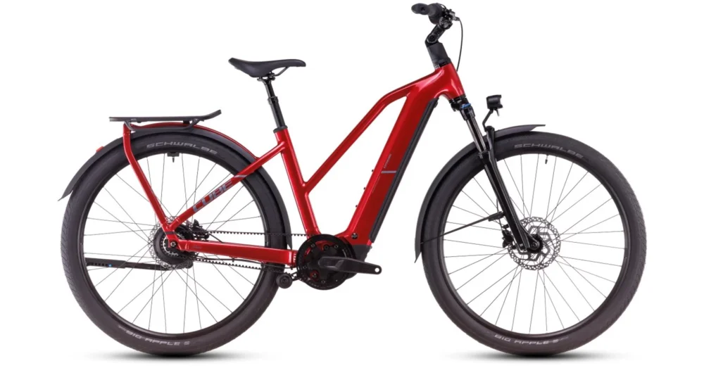 Olcsó CUBE KATHMANDU HYBRID COMFORT PRO 800 ELECTRICRED´N´RED - 2025 - TREKKING ELEKTROMOS KERÉKPÁR - TRAPEZE 46 CM