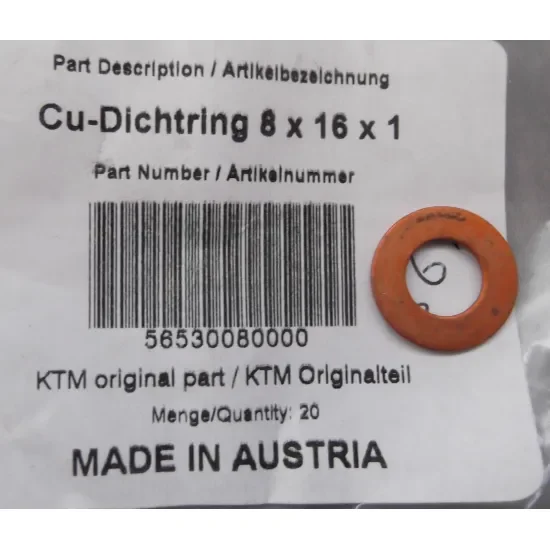 Azonnal elérhető KTM 56530080000, CU-TÖMÍTŐGYŰRŰ 8 X 16 X 1, KTM PowerParts