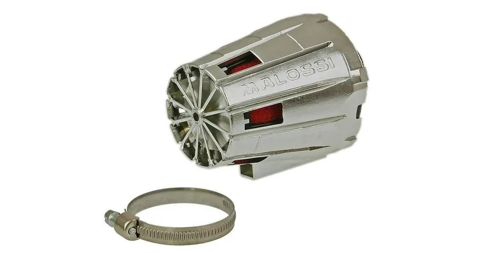 Újdonság Levegőszűrő E5 38mm piros szűrő, króm ház Malossi