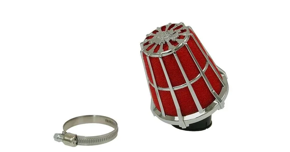 Gyors szállítás Levegőszűrő E5 38mm rácsos piros szűrő, króm ház Malossi