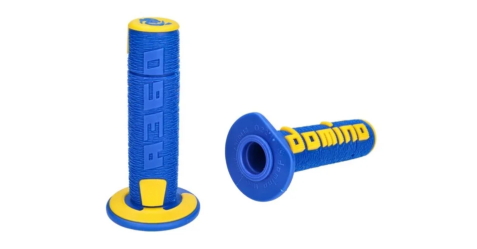 Biztonságos fizetés Markolat pár kék-sárga off-road Domino A360